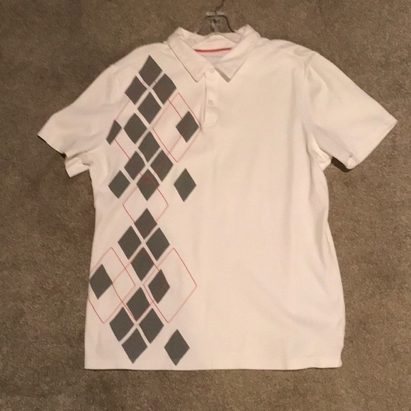 MEN’S Structure Short Sleeve Polo/Golf Shirt Size L White with argyle pattern - Picture 1 of 9
